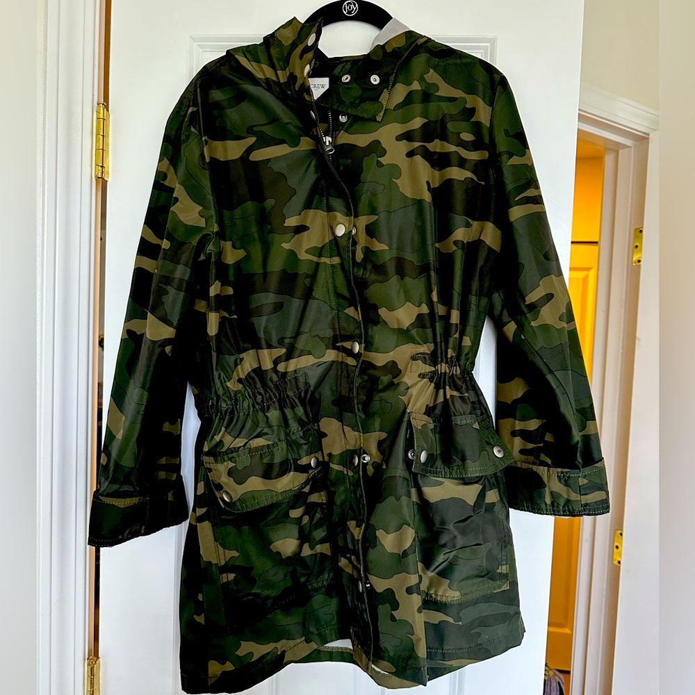 J. Crew army print light rain jacket in medium